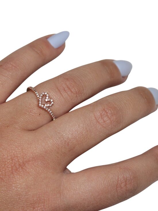 Pandora Jewelry - Pandora Sparkling Wishbone Heart Ring Rose Gold Plated Size 58 (8.5)